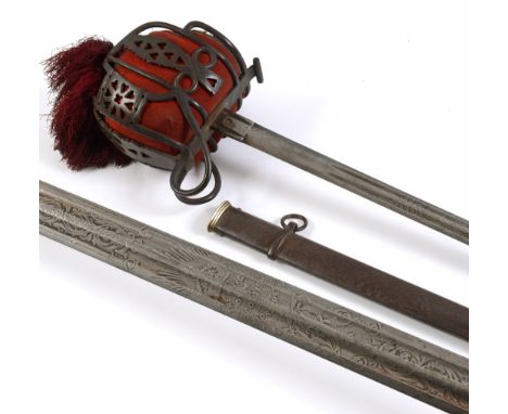 A K O S BORDERERS BROADSWORD & SCABBARD. A Victorian Kings Own Scottish Borderers Broadsword with E Thurkle & Sons, Denmark S