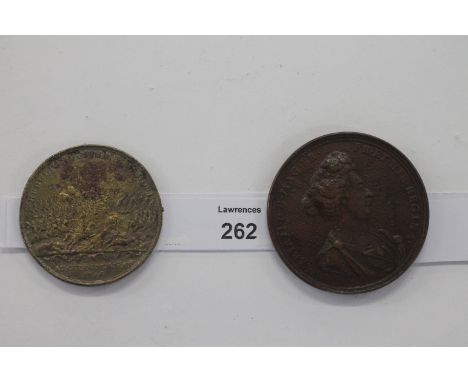 TWO SCOTTISH THEME MEDALLIONS. The first commemorating the Death of Queen Mary in 1694 in bronze, with right facing bust. The