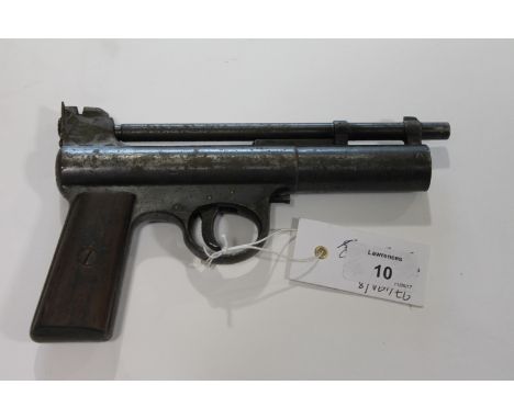 AN AIR PISTOL. A Webley .177 calibre Mark 1 Air Pistol, with various patents marked and winged devices in the grips. Number 4