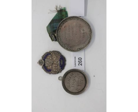 BAGPIPE PRIZE MEDALLIONS. (3) Pipe playing awards including. 1/Dundee Pipe Playing Association 1869 1st prize, unnamed revers