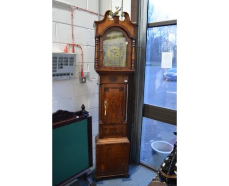 A 19th century mahogany and oak longcase clock with brass arched dial, eight-day movement, signed James Higgs, Wallingford.