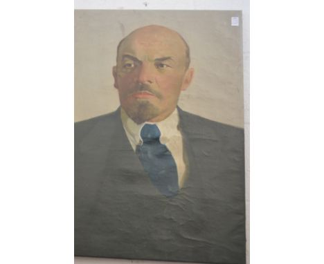 A bust length portrait of Lenin, oil on canvas, unframed.