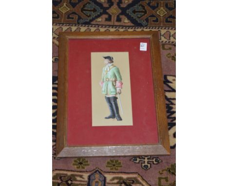 A portrait of an elderly man with a sword by his side watercolour.