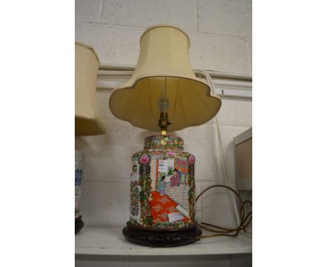 A large Chinese pottery table lamp.