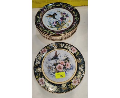 A set of 12 Royal Doulton "Humming Bird" plates; a turned wood table lamp 