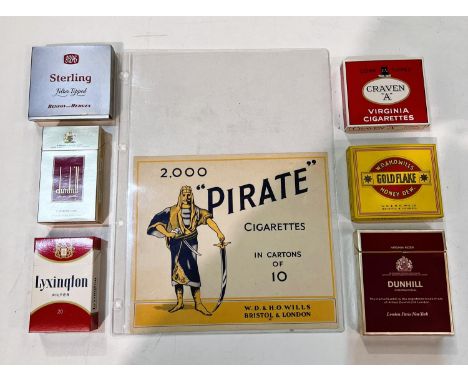 A 2000 Pirate Cigarettes advertising sign; a selection of vintage cigarette packets; etc. 