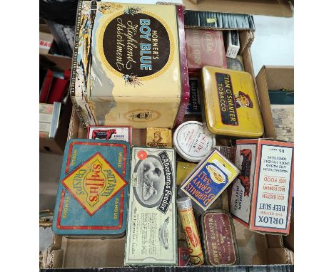 A collection of vintage advertising tins; boxes; etc "Tam O' Shanter Tobacco", Kitkat etc 