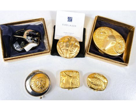 A collection of vintage Estée Lauder compacts with diamante signs of the zodiac decoration: Gemini; Pisces; Taurus, Aries &am
