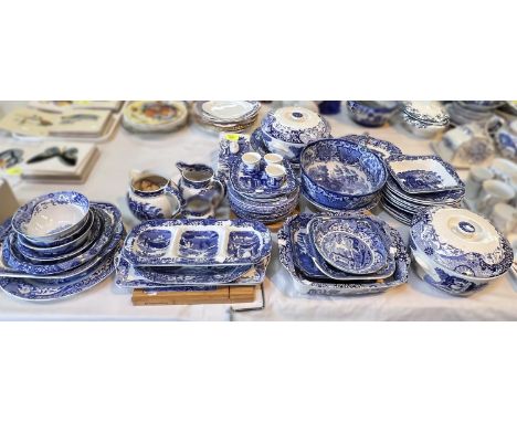A large quantity of Copeland Spode's Italian dinner/teaware, with large covered soup tureen, stand and ladle 