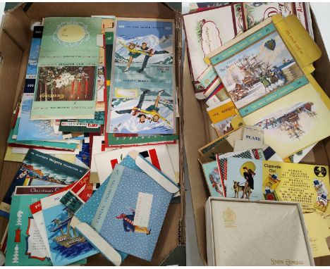 A selection of vintage tobacciana:&nbsp; Christmas and other packets, flattened, for Three Castles; Capstan; etc.; State Expr