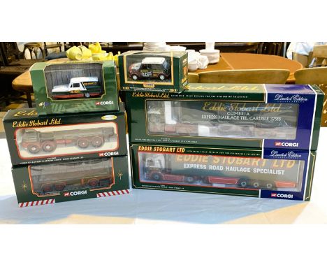 A collection of boxed Corgi Eddie Stobart Limited Edition 1:50 scale haulers, other smaller transports&nbsp; 