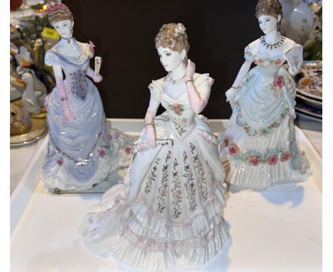 3 Royal Worcester figures "Splendour at Court" collection - The Golden Jubilee Ball, The Royal Anniversary &amp; The Jewel in