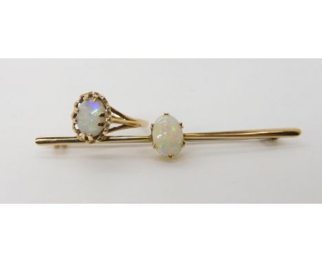 A 9ct white gold opal ring, size M1/2, weight 1.9gms, together with a 15ct gold bar brooch set with a white opal weight 3.5gm