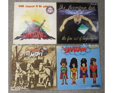 A box of vinyl LP records with a good collection of Bob Marley and the Wailers, Bob Dylan, Meatloaf, Sweet, The Move etc Cond