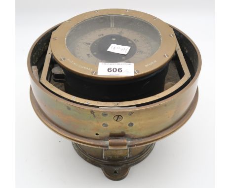SHIPS BRASS BINNACLE COMPASS No.130 H, Pat, 919 21cm high, inches high, 23cm diameter and a microscope (2) Condition Report:A