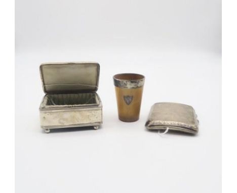 A George V silver jewellery box, of rectangular form, with engine turned lid, velvet lined, on four ball feet, by Boots Pure 