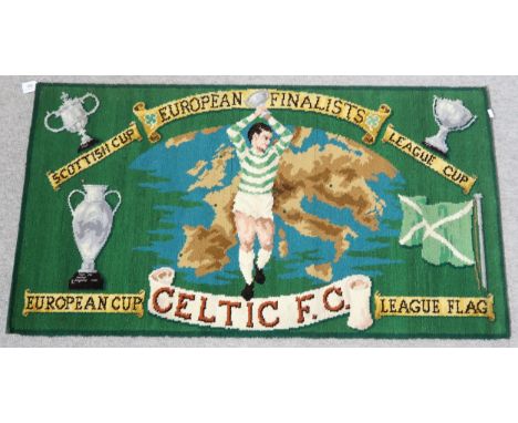 A colourful vintage Celtic 1970 European Cup finalists, League Flag, Scottish Cup, League Cup, European Cup fireside rug 68 X