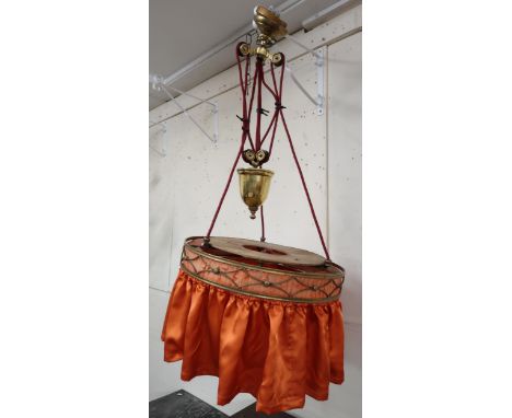 A Victorian brass rise and fall ceiling light fixture Condition Report:Available upon request