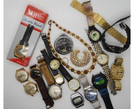 A gold plated Roamer Mustang Indianapolis, a silver cased wristwatch and a collection of further watches and costume jeweller