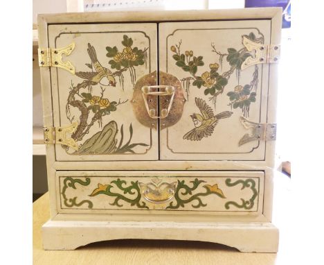 A large collection of costume jewellery in a decorative Oriental case, to include Butler &amp; Wilson, Christian Dior, and Na