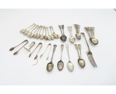 A collection of silver flatware including five Victorian provincial silver tea spoons, in the fiddle pattern, by Robert Willi