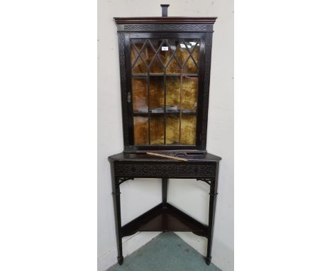 A Victorian glazed corner cabinet and a 20th century oak coat stand (2) Condition Report:Available upon request