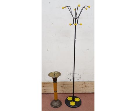 A mid 20th century Sputnik/atomic style free standing hat and coat stand and a free standing brass and Bakelite ashtray (2) C