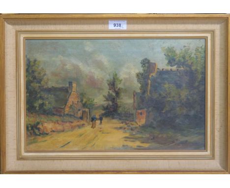 W BISCOMBE GARDNER&nbsp;Castle gate, signed, watercolour, 21 x 15cm, country house, 21 x 15cm and M M Country scene, oil on c