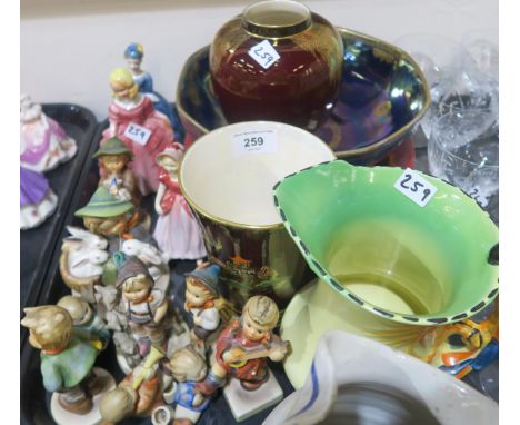 Assorted figures including Hummel, Doulton, Carlton ware vase and ginger jar, Maling bowl etc Condition Report:Not available 