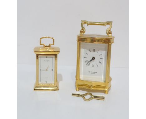 A David Petersen brass and glass cased carriage clock, with key, and a small brass and glass cased carriage clock by W M Widd