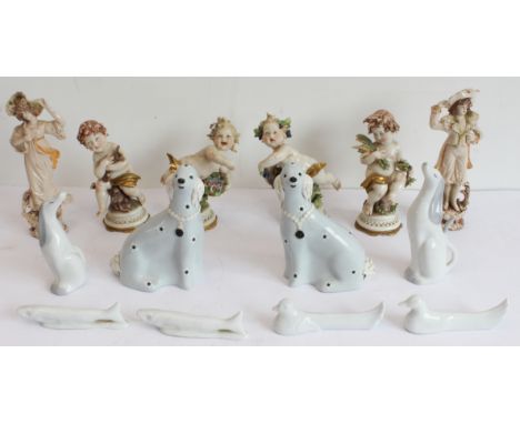 Decorative ceramics to include:a set of four Capo di Monte porcelain cherubic-style figures allegorical of the Seasons;a pair