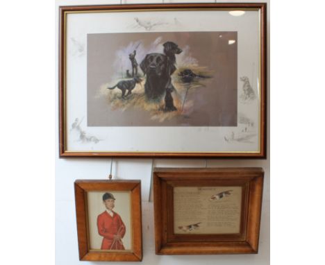 Three pieces:1. 'The Hunting 'If'', handwritten poem by Angela Shortt with two painted vignettes of hounds initialled F.C.W. 