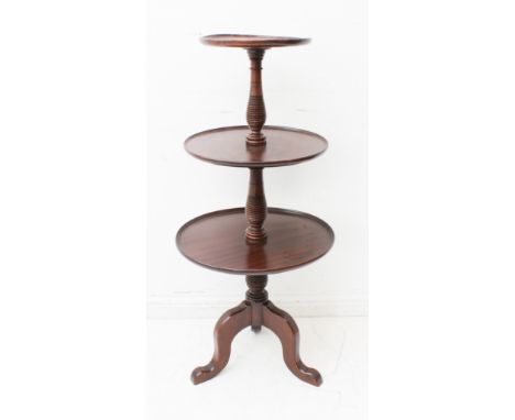An early 19th century style (later) three-tier circular-topped dumb waiter on tripod base (107 cm high).