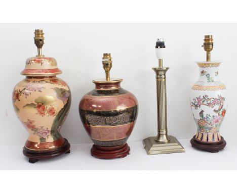 Four table lamps to include:a gilded and decorated in the satsuma taste Japanese style ceramic example;one other Oriental sty