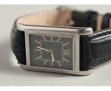 A GOOD JAEGER LECOULTRE DUOPLAN UNISEX WRISTWATCH with black dial, no. 51988 with leather strap.