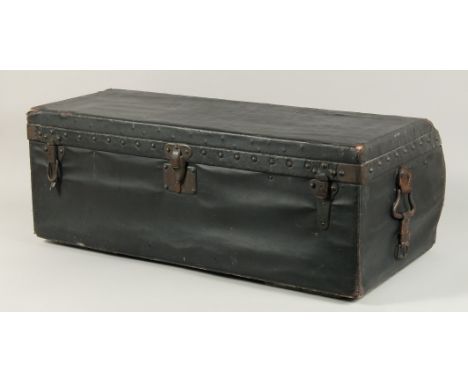 AN EARLY LOUIS VUITTON LEATHER CAR TRUNK, CIRCA. 1910, with rounded back and brass studs, leather inside with faint serial nu
