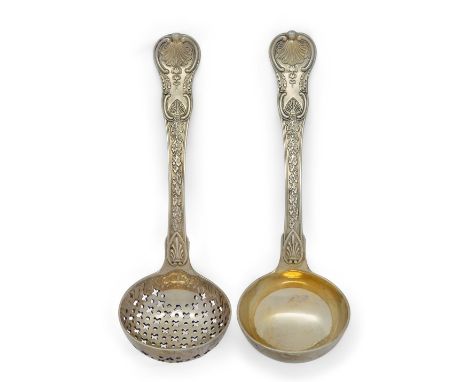 A Regency silver gilt King's pattern sifting spoon and sauce ladle, 1813, Eley, Fearn & Chawner, 16cm long, total weight appr