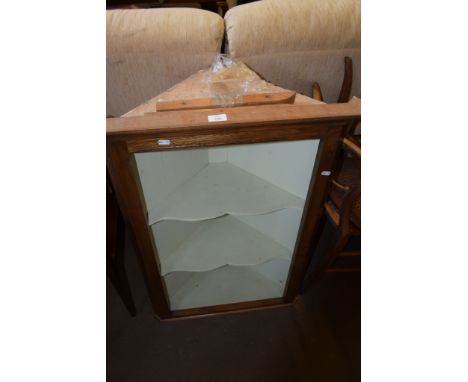 LIGHT OAK CORNER CUPBOARD WITH PAINTED INTERIOR, 65CM WIDE