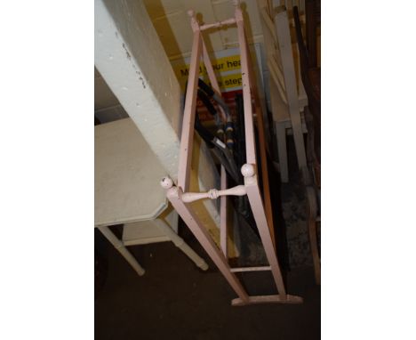 PINK PAINTED TOWEL RAIL, FIRE SCREEN AND FOLDING SEAT