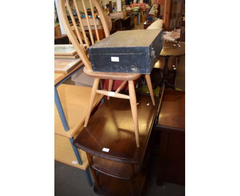 VINTAGE INSTRUMENT BOX, A STICK BACK KITCHEN CHAIR AND A TEA TROLLEY