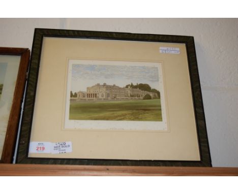 PRINT OF A STATELY HOME IN BLACK WOODEN FRAME