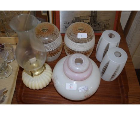LAMP SHADES AND GLASS OIL LAMP