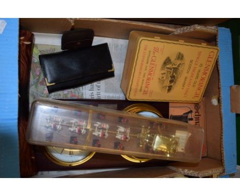 MISCELLANEOUS WARES INCLUDING WOODEN CASED BAROMETER AND CLOCK, MODEL OF THE ROYAL STATE COACH