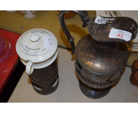 PLATED METAL WATER JUG AND COVER TOGETHER WITH A GORDONS FOOD WARMER AND NIGHT LIGHT