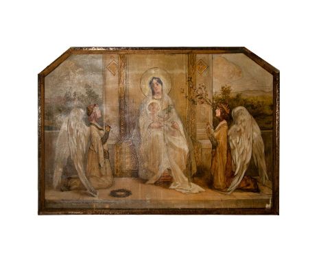 Exceptional oil on canvas painting in quintessential turn-of- the Century Art Nouveau style. It represents the Virgin Mary ho