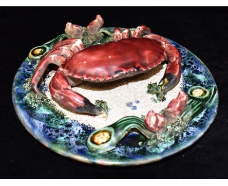 A PALISSY STYLE WALL PLAQUE  naturalistically modelled with a crab, 24.5cm diameter Condition Report : good condition, no rep