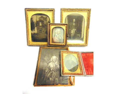 PHOTOGRAPHS - ASSORTED 19TH CENTURY  comprising two daguerreotype portraits, each approximately 5.5cm high, each in a hinged 