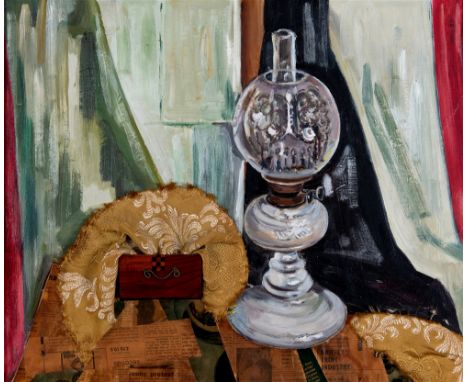 GRETA CONSTANCE DELF LINES (1917-2008) The Oil Lamp Oil on canvas and mixed media Unsigned 49.5cm x 60cm
