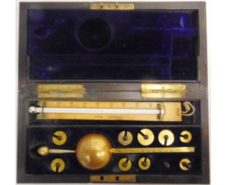 A SIKES'S HYDROMETER, BY DRING &amp; FAGE, LONDON  including an ivory thermometer by Buss, London, in a mahogany case. Condit