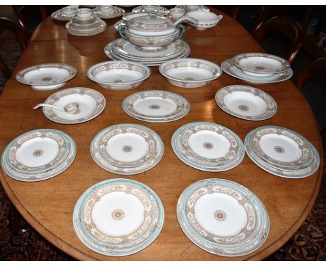 A VICTORIAN ASHWORTH 'LUCERNE' PATTERN PART DINNER SERVICE  comprising large oval lidded tureen with ladle, meat plates, plat